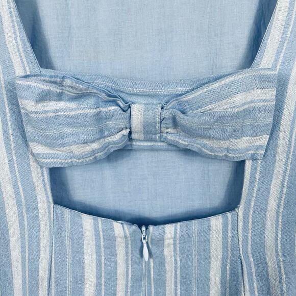 By Anthropologie Cape May Dress Sz 4 Blue White Linen Striped Bow Back Nautical - Picture 7 of 11